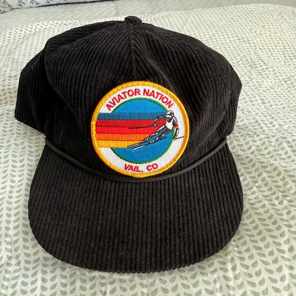 Aviator Nation Black Corduroy Cap with Colorful Patch